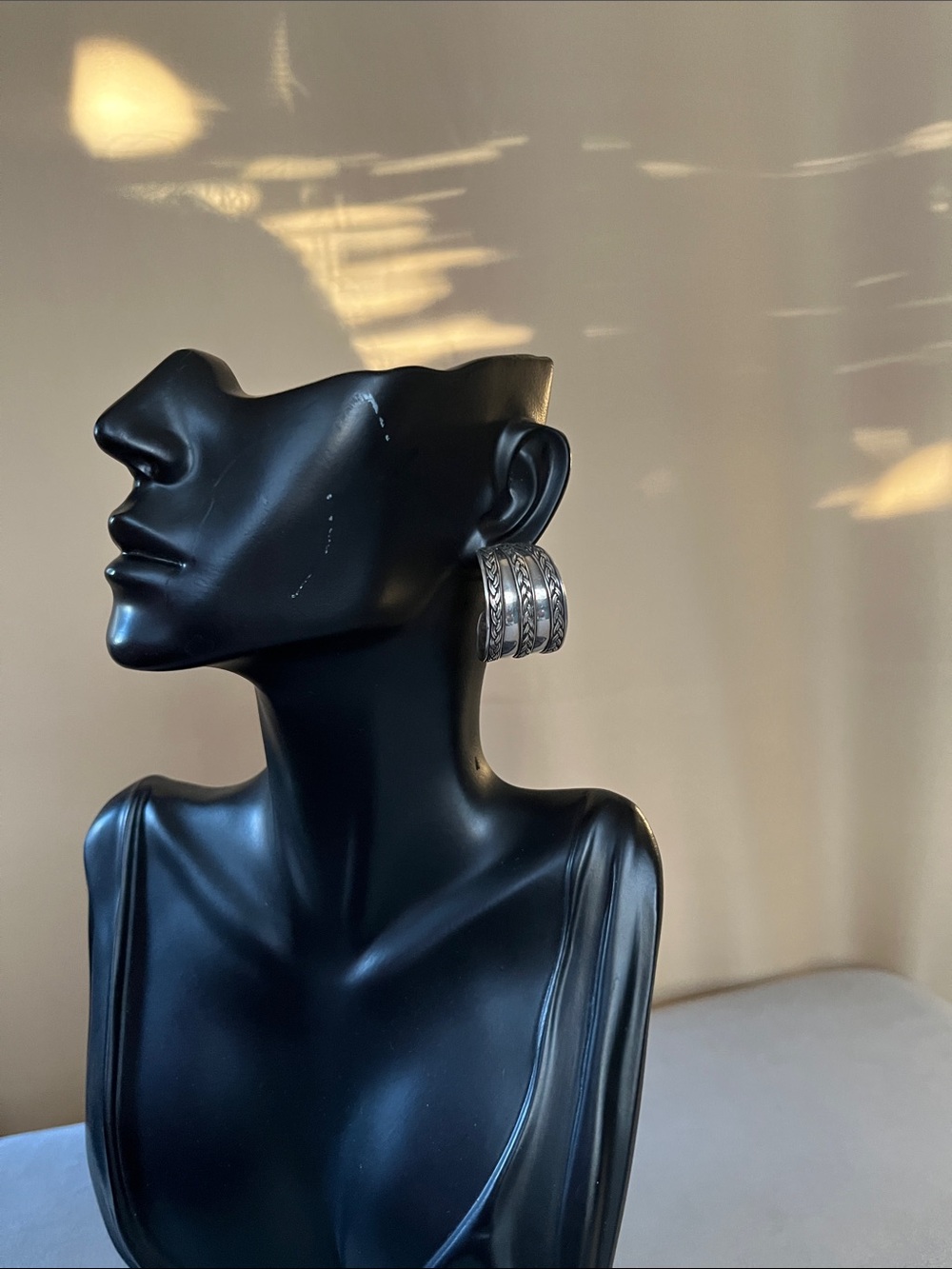 Sterling Silver Textured Hoop Earrings - Classic Women Jewelry - Picture 2 of 7